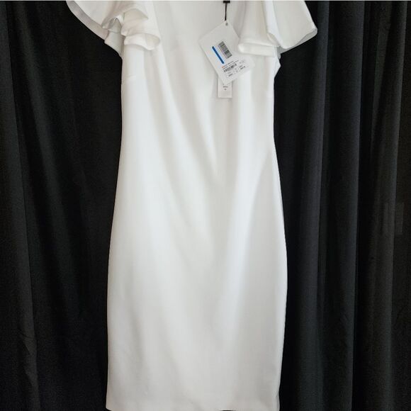 NWT Bagdley Mischka Flutter Sleeve Pencil Dress - Light Ivory - Picture 5 of 8